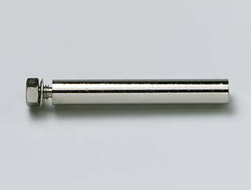 Das Bild zeigt einen metallischen Stift, der an einem Ende mit einer Sechskantschraube versehen ist. Der Stift hat eine glänzende Oberfläche und könnte in verschiedenen Experimenten oder technischen Anwendungen verwendet werden.