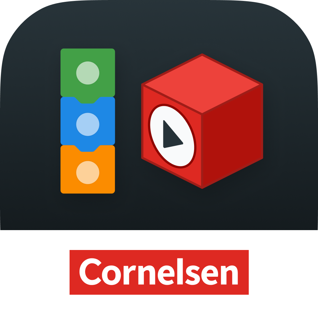 Bunte Elemente sind im Bild angeordnet, darunter farbige Pl&auml;ttchen und ein roter W&uuml;rfel mit einem Play-Symbol. Diese grafischen Elemente k&ouml;nnten f&uuml;r didaktische Zwecke im Bildungsbereich verwendet werden.